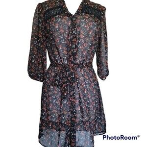 Black Poppy ButtonDown Sheer Floral Tunic/Dress - M
